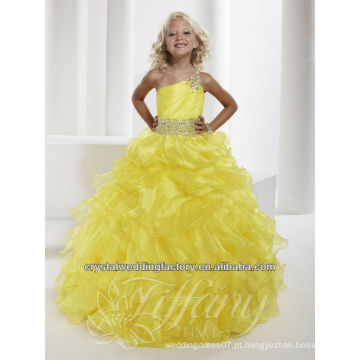 2013 um ombro com fraldas vestidos de festa saquita ruffled vestido de menina de flor inchado amarelo CWFaf5228